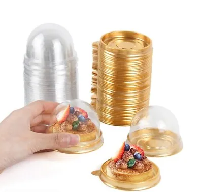 50 Pack Mini Bundt Cake Containers Gold Plastic Cupcake Box With Dome • $14