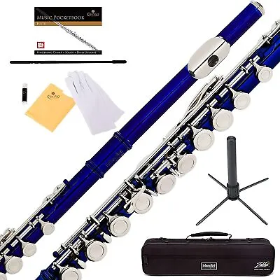 ﻿Mendini MFE+SD+PB Closed Hole C 16-Key Flute W/Case Stand & Lesson Book - Blue • $64.50