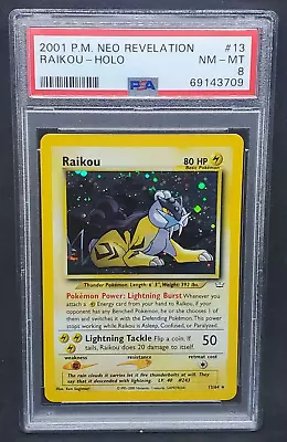 $139.95 • Buy Pokemon PSA 8 NM-MT Raikou 13/64 Holofoil Rare Neo Revelation 2001 Holo S#3709