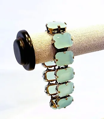 J CREW Bracelet Blue-Green Aqua Crystal Stones Antique Gold Tone 7” • $46