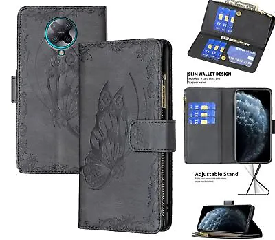 $13.50 • Buy Xiaomi Poco F2 Pro Suede Wallet Butterfly Emobssed 9 Card Zip Pocket