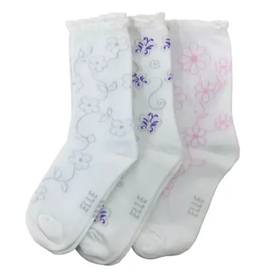 £5.49 • Buy 3 Pairs Womens Girls ELLE Floral Butterflies White Dress Socks Shoe Size 4-5.5