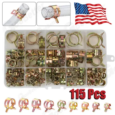 115Pcs 6mm-22mm Fuel Line Hose Spring Clip Clamps Hose Pipe Clamp Assortment Kit • $12.89