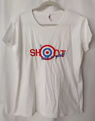 Anvil T Shirt Embroidered  I Shoot Like A Girl!  Crew Short Sleeve Wht XL #14931 • $12.90