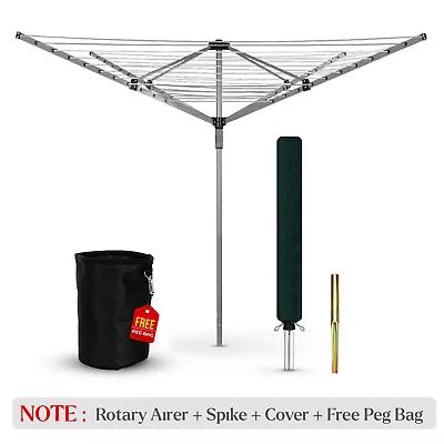 4 Arms Rotary Airer Outdoor Washing Line Clothes Garden Drying Rack Ground Spike • £9.45