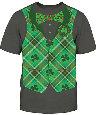 $10.99 • Buy St Patricks Day Shirt - Plaid Vest - Charcoal Heather - Mens - NWT