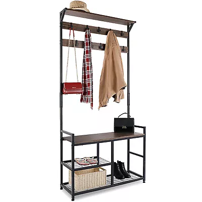 $69.99 • Buy Coat Rack Shoe Bench Hall Tree Entryway Bench With Storage, Wood Look Accent