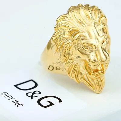 DG Men's Stainless SteelWedding LION Head Gold Plated Ring 7 89 10 11-14*Box • $15.99