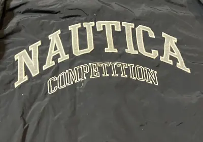 Vintage Nautica Competition Jacket Adult Medium Black Hooded Windbreaker Mens • $24.99