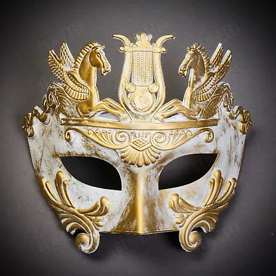 Roman Greek Emperor W/ Pegasus Horses Venetian Masquerade Ball Mask White Gold • $19.99