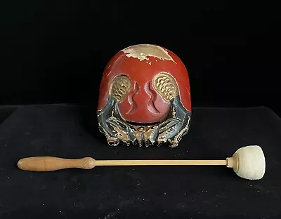 Japanese Mokugyo Wooden Fish-Shaped Drum For Buddhist Chanting | Wooden Stick. • $120