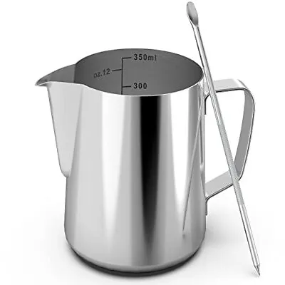 12oz Stainless Steel Milk Frothing Pitcher Coffee Milk Frother Cup With Art Pen • $11.99