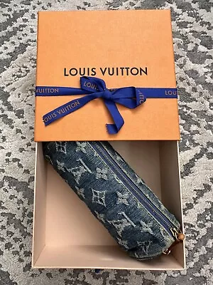 Vintage Rare Louis Vuitton GM Monogram Blue Denim Trousse Speedy 7” Clutch Bag • $850