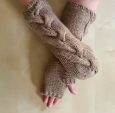 $39.99 • Buy Mittens Gloves Hand Knit 100 % Cashmere Fingerless Gloves Beige Winter Gift