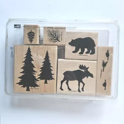PINES DEFINITELY DECORATIVE Stampin' Up! Rubber Stamps Moose Bear Geese Abx38 • $17.97