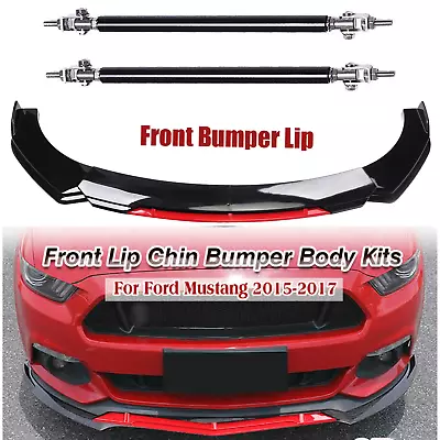 Front Bumper Lip Splitter Red Strut Rods Black+Red For Ford Mustang 2 Body Kit • $69.99