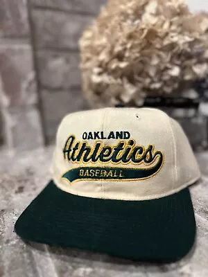 Vintage 90'S Wool Starter MLB Oakland A's Snapback Hat Cream & Green • $49.99