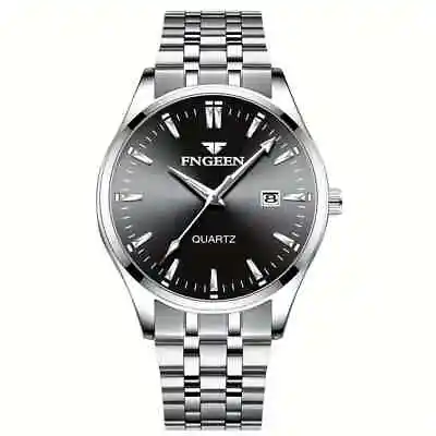 MEN'S 39MM  STAINLESS STEEL. BLACK DIAL QUARTZ DATE WATCH By FNGEEN • $24.99