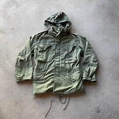 Vintage Military Jacket Small Regular Green Field Coat OG 107 M65 Seabees Navy • $79.88