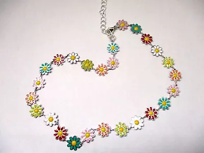 Stainless Steel Colourful Enamel Daisy Flower Clavicle Chain Necklace Length34cm • £6.99