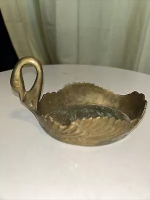 Vintage 5.5  Brass Swan Soap Dish Trinket Holder Rustic Home Decor India • $12