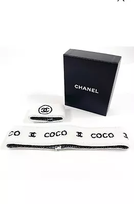 Authentic Chanel Vintage COCO CC Logo Headband Wristband Set White • $349.99