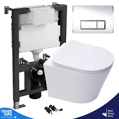 Rimless Wall Hung Toilet With 0.82m - 1.0m Low Height Concealed Cistern WC Frame • £154.95