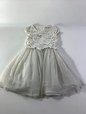 H&M Girl's Sz 5-6Y White Dress With Glitter Tulle Cap Sleeve • $8