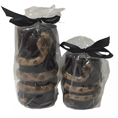 Ashland Halloween 2 Snake Wrapped Black Candles 6” And 4  Pillar Wax Never Used • $19.99