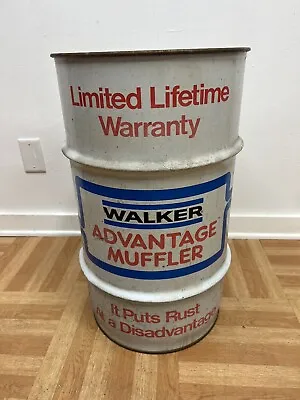 Vintage OIL BARREL Walker Advertising Metal Trash Garbage Can Drum Waste Old Bin • $95