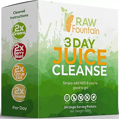 3 Day Juice Cleanse Detox By RAW Fountain 24 Powder Packets Travel And Vegan • $44