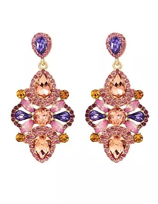 Long Pink Rhinestone Earrings Stud Drop Dangle Prom Wedding Pageant New • $14.95