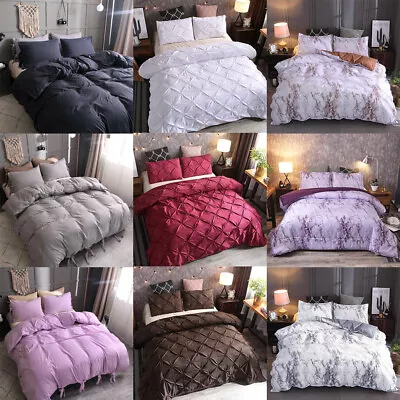 3 Piece Duvet Cover Set Microfiber Pleat Marble Soft Quilt Cover For Comforter • $18.50