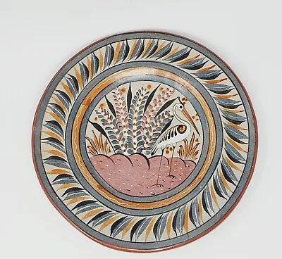  Tonala Mexico Ceramic Clay Wall Decor Plate 12.5” Bird Design Signed VTG EUC • $39.99