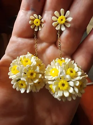 Super Rare Daisy Flower Antique Vintage Clip On Earrings GERMANY Stamped • $66.99