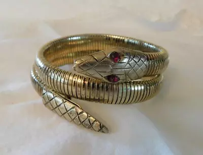 Vintage Snake Mesh Metal Coil Wrap Bracelet Rhinestone Eyes • $39.95