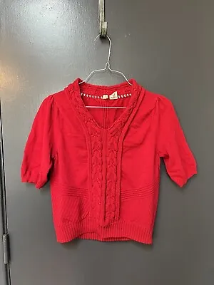 Anthropologie Moth Sz M Ruffle Short Sleeve Sweater Top Red • $18.20
