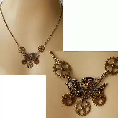 $16.99 • Buy Steampunk Bird Necklace Pendant Gold Jewelry Handmade NEW Adjustable Cosplay