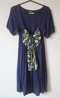 Max C London Blue Soft Jersey Chiffon Bow Embellished Detail Dress SIZE S UK 8 • £5