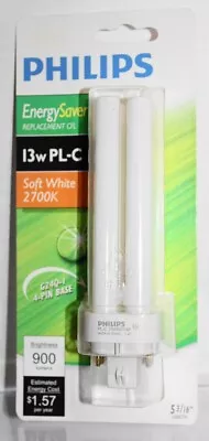 Philips 13w PL-C Soft White Energy Saver Bulb 5-3/16  Length G24Q-1 Base New • $7.95