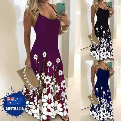 Women Plus Size Strappy Floral Summer Beach Party Maxi Dress Sleeveless Sundress • $31.79