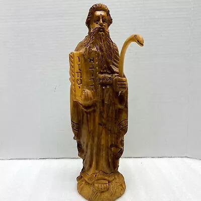 Vintage Moses Ten Commandments Statue 14” Olive Wood Handmade Carved Judaica • $19.99