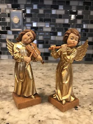 Goldscheider Italy  Hand Carved  GOLD Gilt Christmas Angels -  Violin & Flute • $78.50