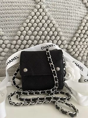 Chanel Trifold Caviar Mini Wallet On Chain Bag WOC Added Custom Crossbody Chain • $349