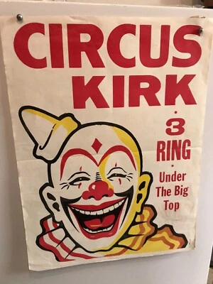 $14.77 • Buy Vintage Circus Kirk Poster 21'x28  Clown Head/college Youth Circus