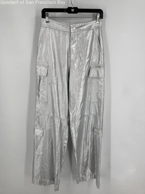 $24.99 • Buy NWT Zara Womens Silver Metallic Flat Front Straight Leg Cargo Pants Size XS