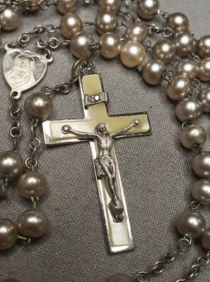 Vintage Rosary Mother Of Pearl Beads Crucifix G55 • $29.99