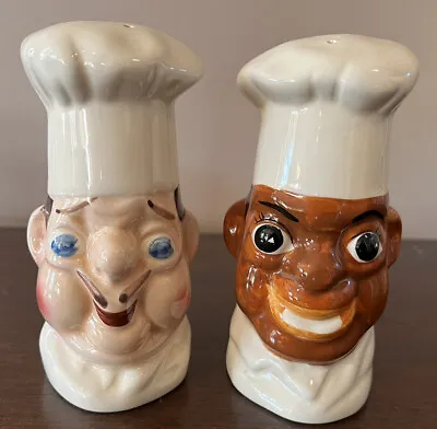 4.5  Bakers Chefs Cooks Heads Ceramic Salt & Pepper Set Vintage 1990 B & W • $20