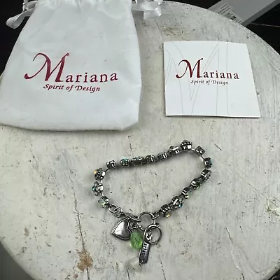 Mariana Spirit Of Design Charm Bracelet Jewelry Silver Tone Green Heart W/ Bag • $159.99