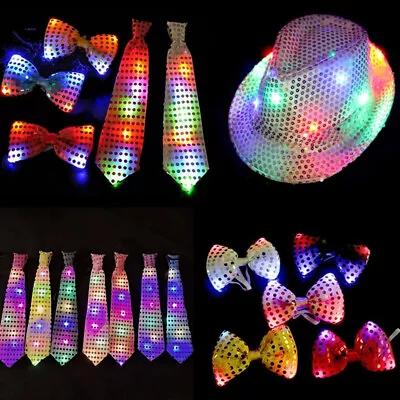 Flashing Light Up Bow Tie Necktie LED Mens Wedding Party Sequins Bowtie Gift • $3.19